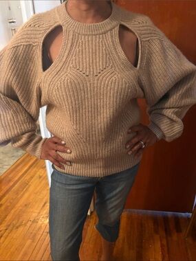 Isabel Marant Taupe Unique Cutout Design Ribbed Knit Sweater